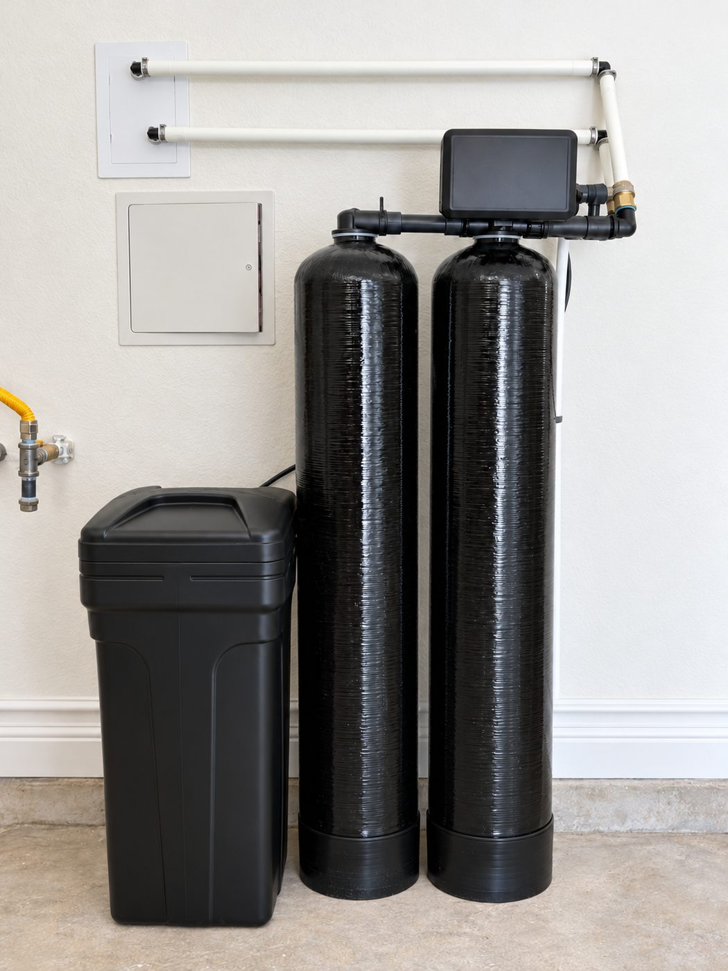 Sol Connection garage dual-tank water softener installation in Southern California