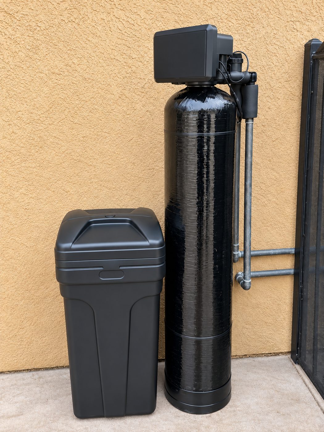 Sol Connection outdoor water softener and brine tank installation in Southern California